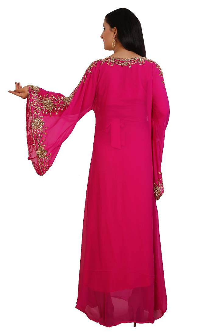 Pink Georgette Embroidered Stone Work Islamic Kaftan