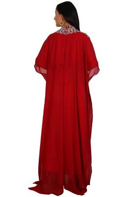 Red Georgette Embroidered Stone Work Islamic Kaftan 2