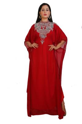 Red Georgette Embroidered Stone Work Islamic Kaftan 1