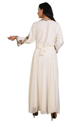 Cream Georgette Embroidered Stone Work Islamic Kaftan 2