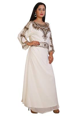 Cream Georgette Embroidered Stone Work Islamic Kaftan 3
