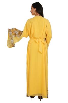 Yellow Georgette Embroidered Stone Work Islamic Kaftan 2