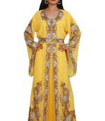Yellow Georgette Embroidered Stone Work Islamic Kaftan