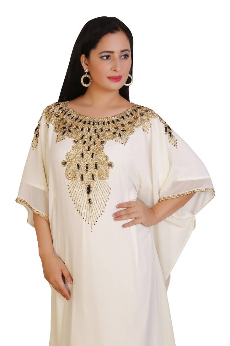 Cream Georgette Embroidered Stone Work Islamic Kaftan
