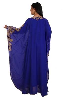 Royal Blue Georgette Embroidered Stone Work Islamic Kaftan 2