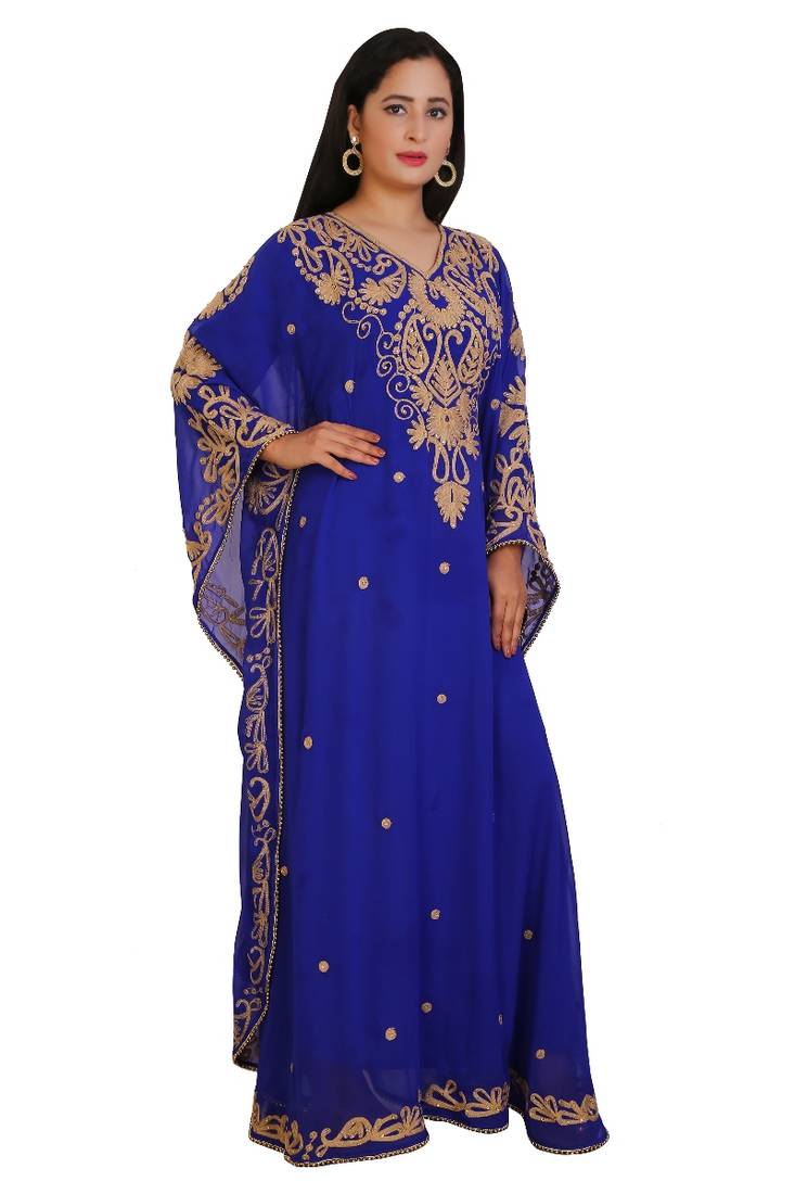 Royal Blue Georgette Embroidered Stone Work Islamic Kaftan