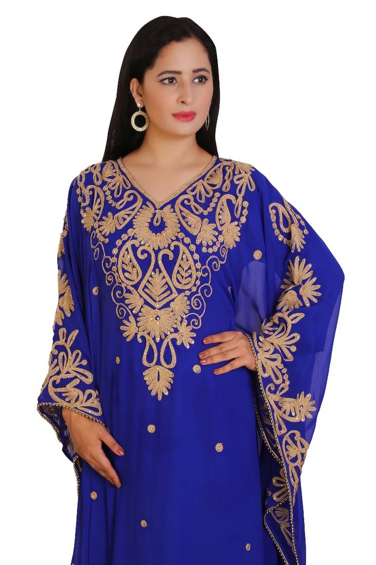 Royal Blue Georgette Embroidered Stone Work Islamic Kaftan