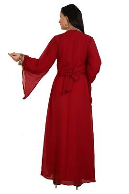 Red Georgette Embroidered Stone Work Islamic Kaftan 2