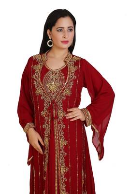 Red Georgette Embroidered Stone Work Islamic Kaftan 3