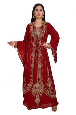 Red Georgette Embroidered Stone Work Islamic Kaftan 1