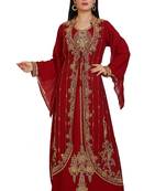 Red Georgette Embroidered Stone Work Islamic Kaftan