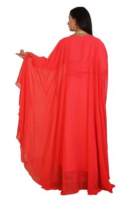 Tomato Georgette Embroidered Stone Work Islamic Kaftan 2