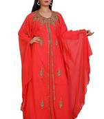 Tomato Georgette Embroidered Stone Work Islamic Kaftan
