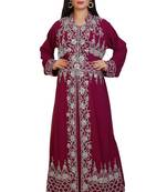 Wine Georgette Embroidered Stone Work Islamic Kaftan