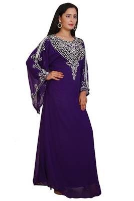 Purple Georgette Embroidered Stone Work Islamic Kaftan 1