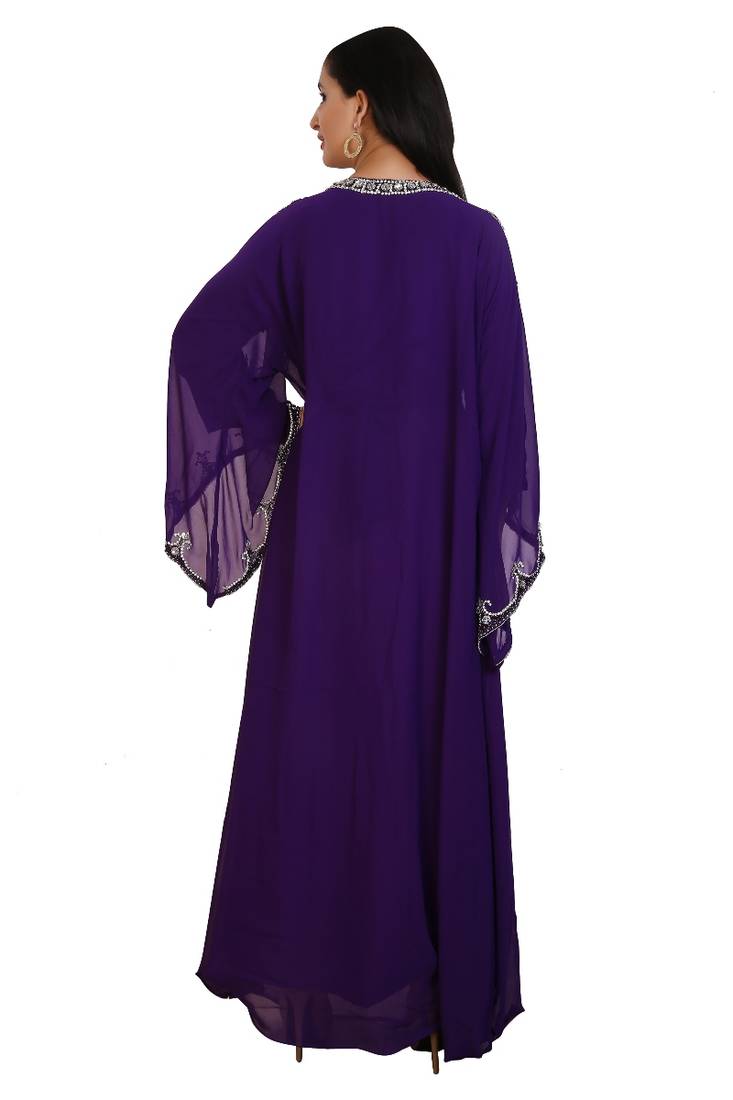 Purple Georgette Embroidered Stone Work Islamic Kaftan