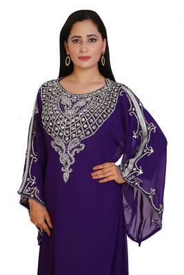 Purple Georgette Embroidered Stone Work Islamic Kaftan 3