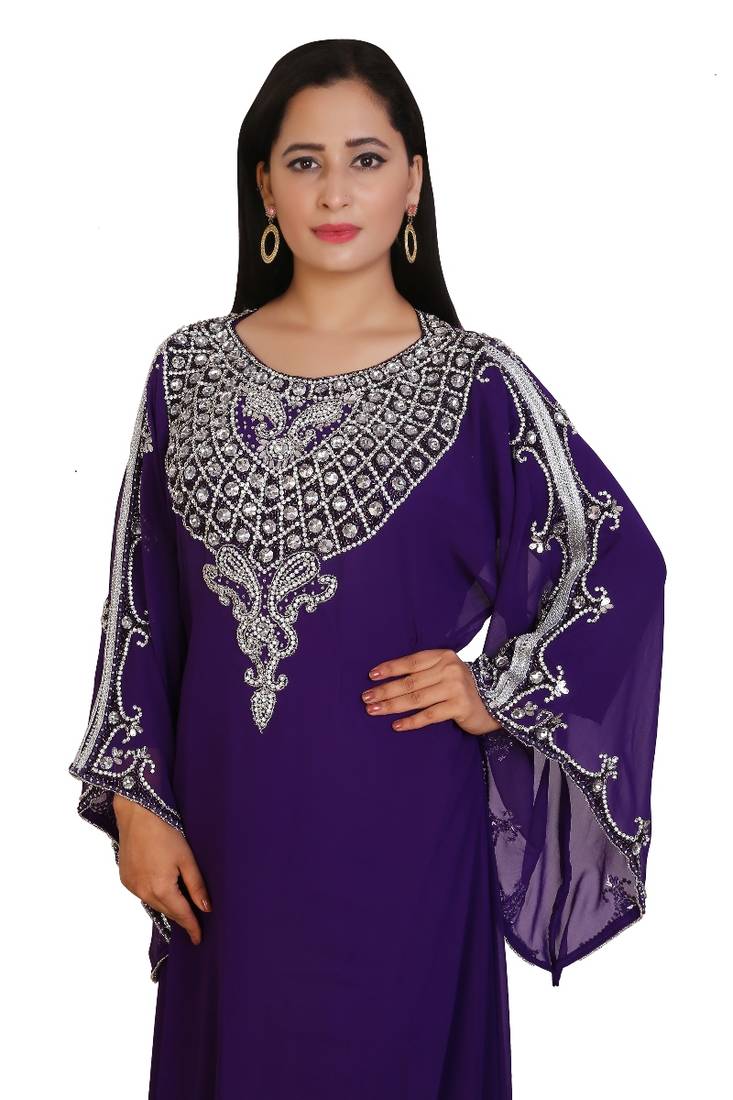 Purple Georgette Embroidered Stone Work Islamic Kaftan