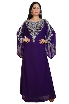 Purple Georgette Embroidered Stone Work Islamic Kaftan 4