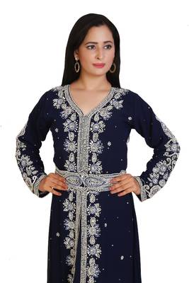 Navy Blue Georgette Embroidered Stone Work Islamic Kaftan 3