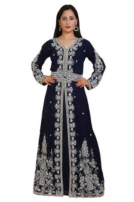 Navy Blue Georgette Embroidered Stone Work Islamic Kaftan 1