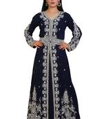 Navy Blue Georgette Embroidered Stone Work Islamic Kaftan