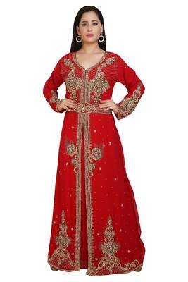 Maroon Georgette Embroidered Stone Work Islamic Kaftan 1