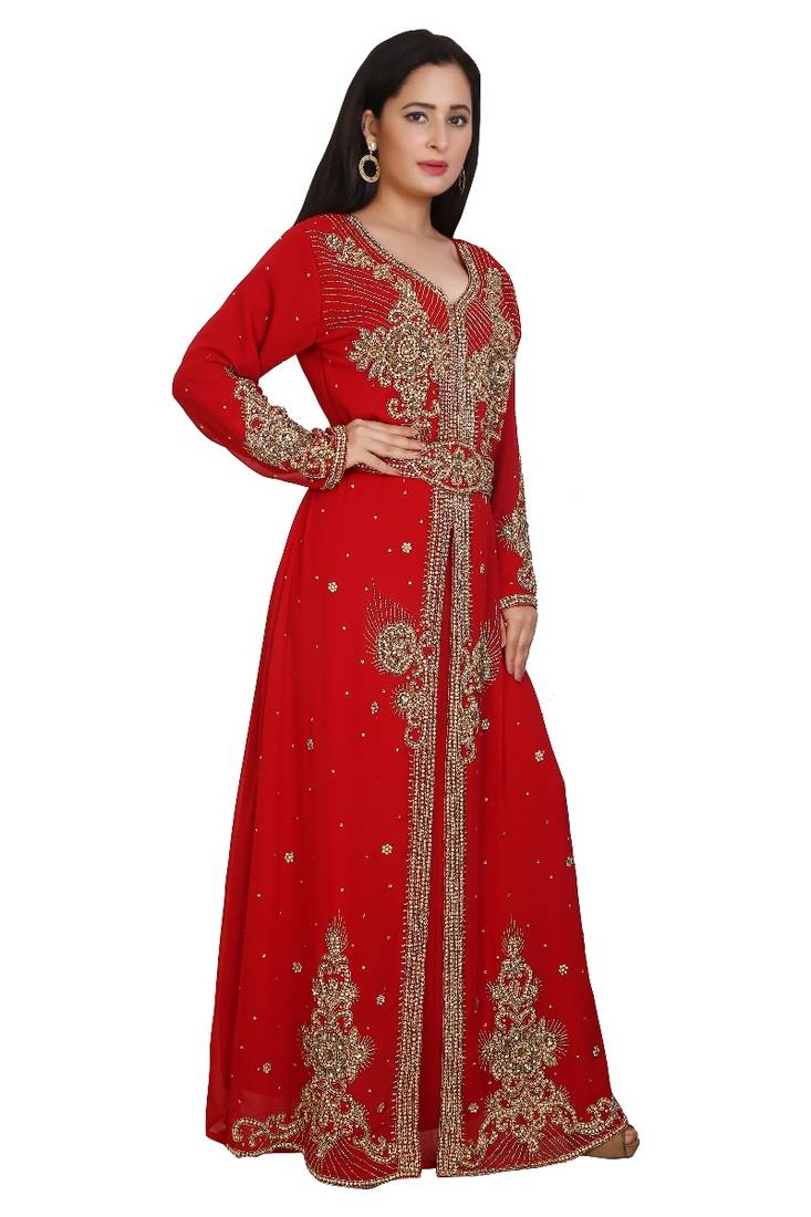 Maroon Georgette Embroidered Stone Work Islamic Kaftan