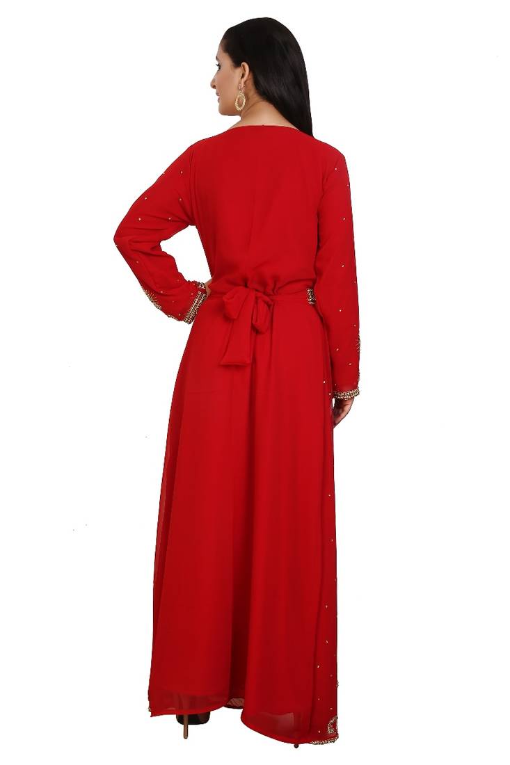 Maroon Georgette Embroidered Stone Work Islamic Kaftan