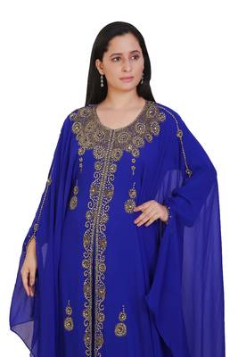 Royal Blue Georgette Embroidered Stone Work Islamic Kaftan 2