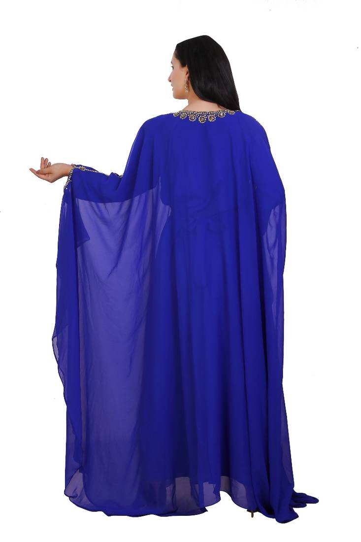 Royal Blue Georgette Embroidered Stone Work Islamic Kaftan