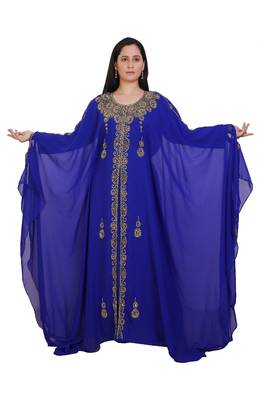 Royal Blue Georgette Embroidered Stone Work Islamic Kaftan 1