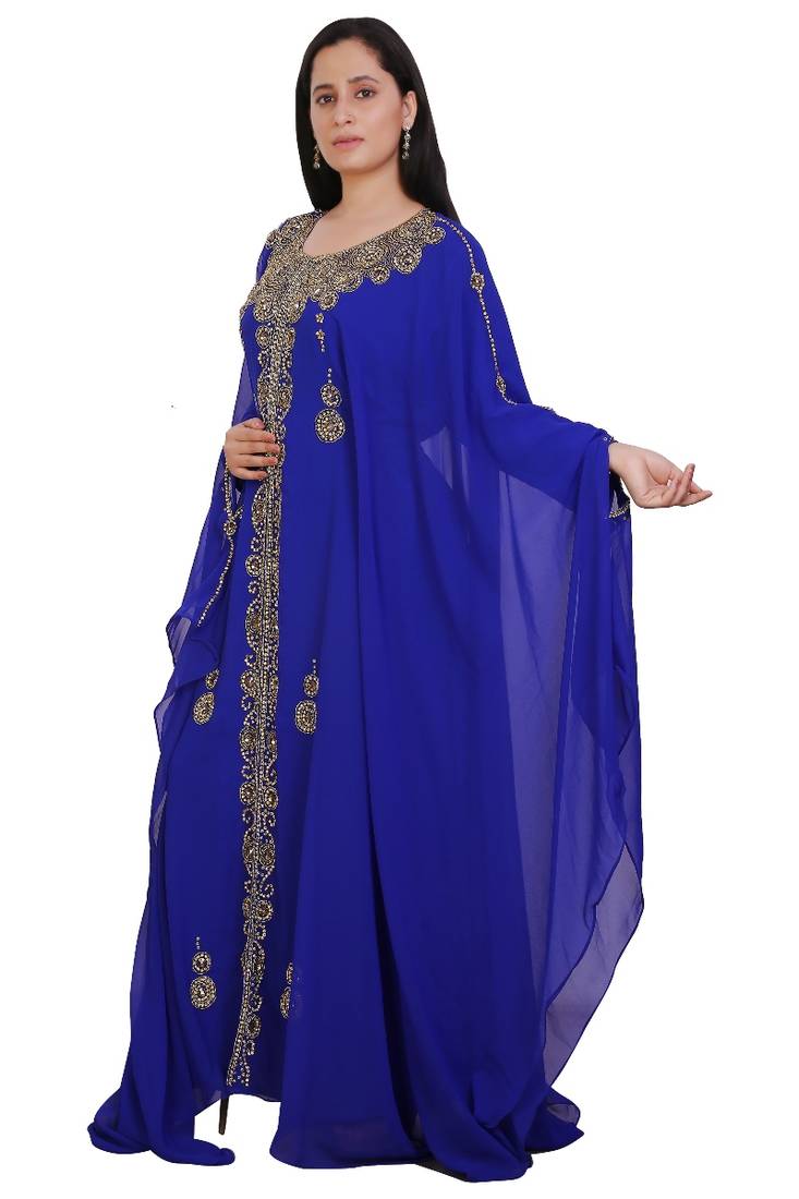 Royal Blue Georgette Embroidered Stone Work Islamic Kaftan