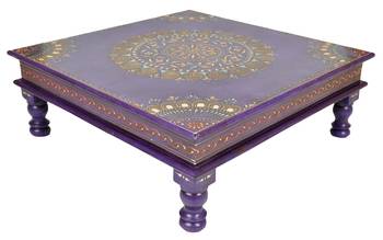 Lalhaveli Wood Hand Painted Puja Chowki (Purple ,18 X 18 X 6 Inches) 1