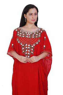 Red Georgette Embroidered Stone Work Islamic Kaftan 2