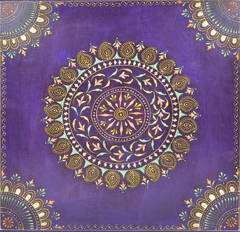 Lalhaveli Wood Hand Painted Puja Chowki (Purple ,18 X 18 X 6 Inches) 3