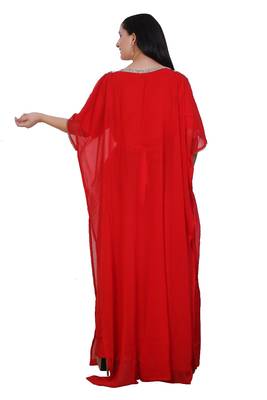 Red Georgette Embroidered Stone Work Islamic Kaftan 3