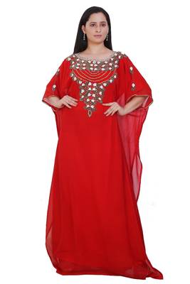 Red Georgette Embroidered Stone Work Islamic Kaftan 1