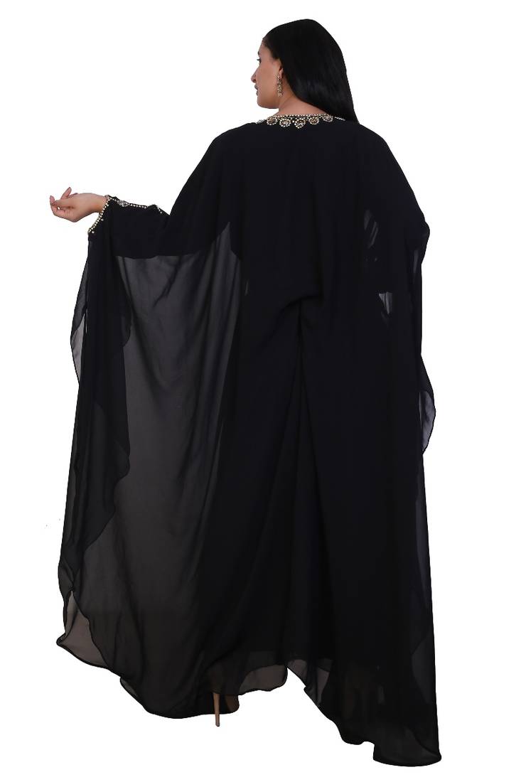 Black Georgette Embroidered Stone Work Islamic Kaftan