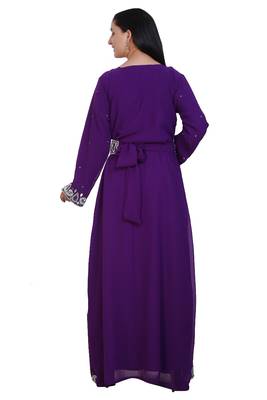 Purple Georgette Embroidered Stone Work Islamic Kaftan 2