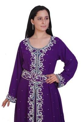 Purple Georgette Embroidered Stone Work Islamic Kaftan 3