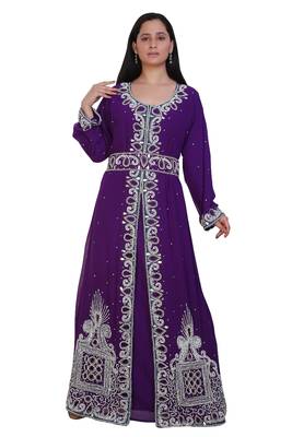 Purple Georgette Embroidered Stone Work Islamic Kaftan 1