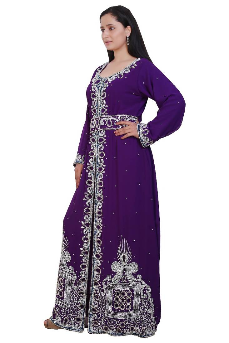 Purple Georgette Embroidered Stone Work Islamic Kaftan