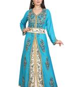 Turquoise Georgette Embroidered Stone Work Islamic Kaftan