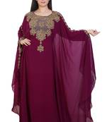 Wine Georgette Embroidered Stone Work Islamic Kaftan