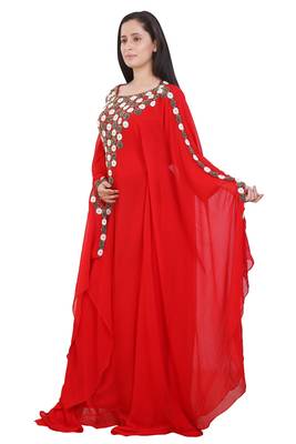 Red Georgette Embroidered Stone Work Islamic Kaftan 2