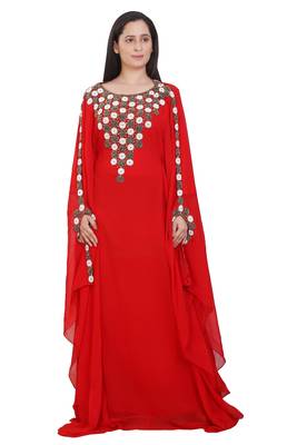 Red Georgette Embroidered Stone Work Islamic Kaftan 1