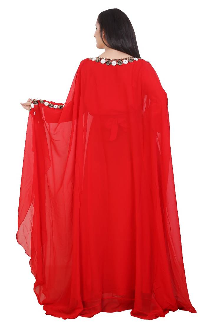 Red Georgette Embroidered Stone Work Islamic Kaftan