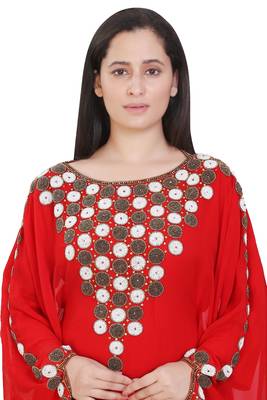 Red Georgette Embroidered Stone Work Islamic Kaftan 4