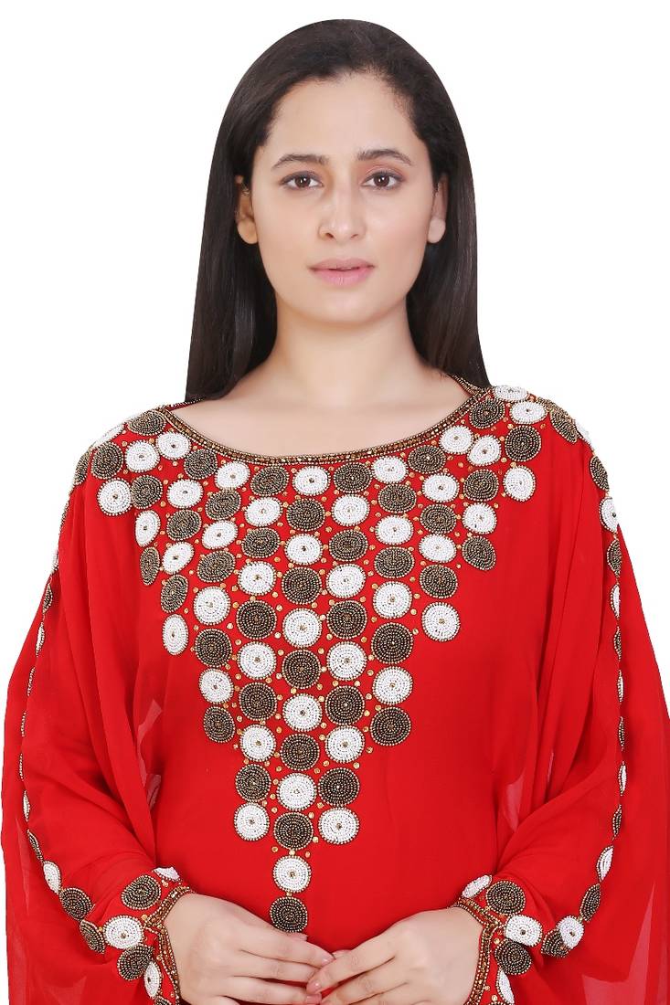 Red Georgette Embroidered Stone Work Islamic Kaftan